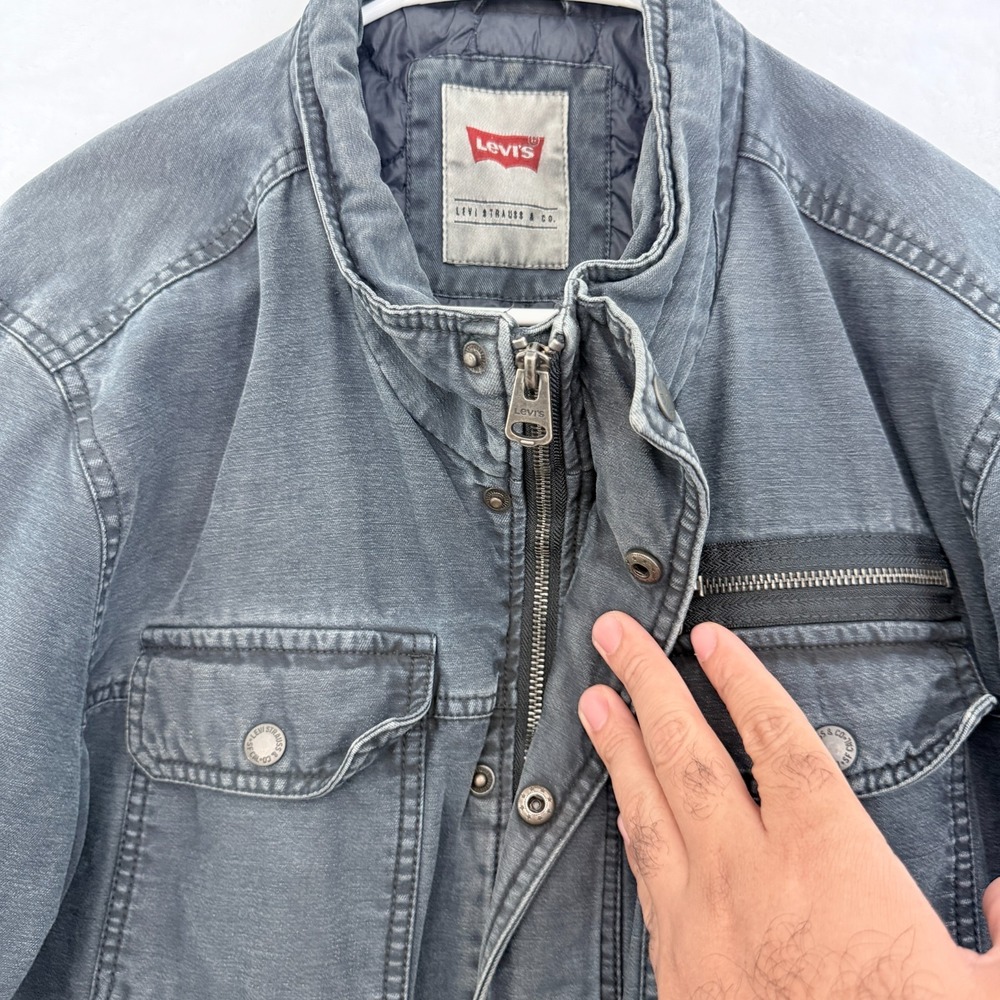 Levis Bomber Jacket Mens L Gray Full Zip Military Quilted Line - Picture 10 of 11